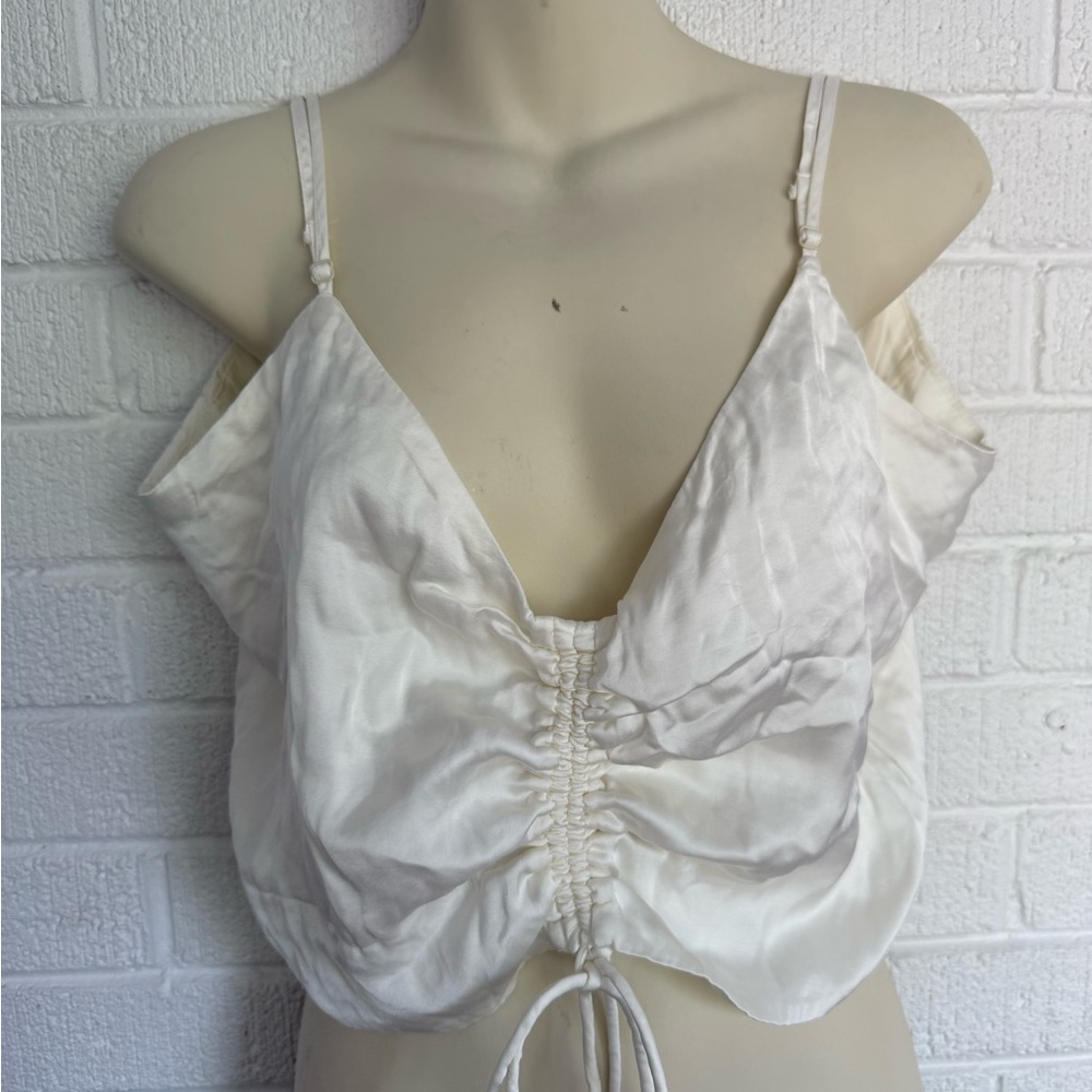 Aerie Ivory Satin Ruched Top